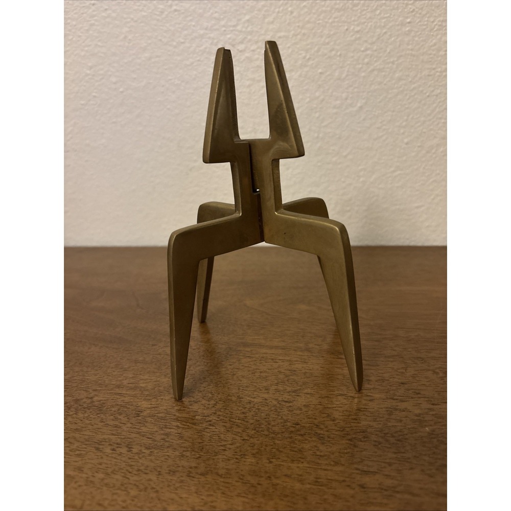 RARE MCM Brutalist Rocket Space Age Atomic Candle Holder Sculpture Solid Brass